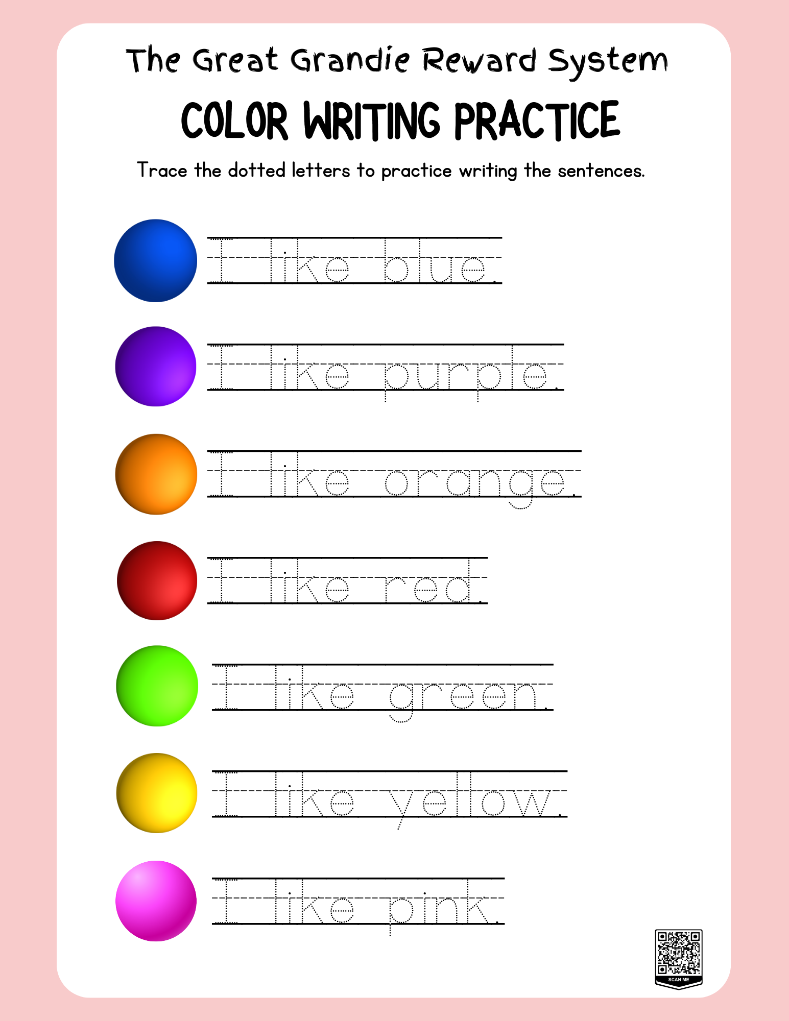 Writing Practice Worksheet with Dotted Letters for Tracing