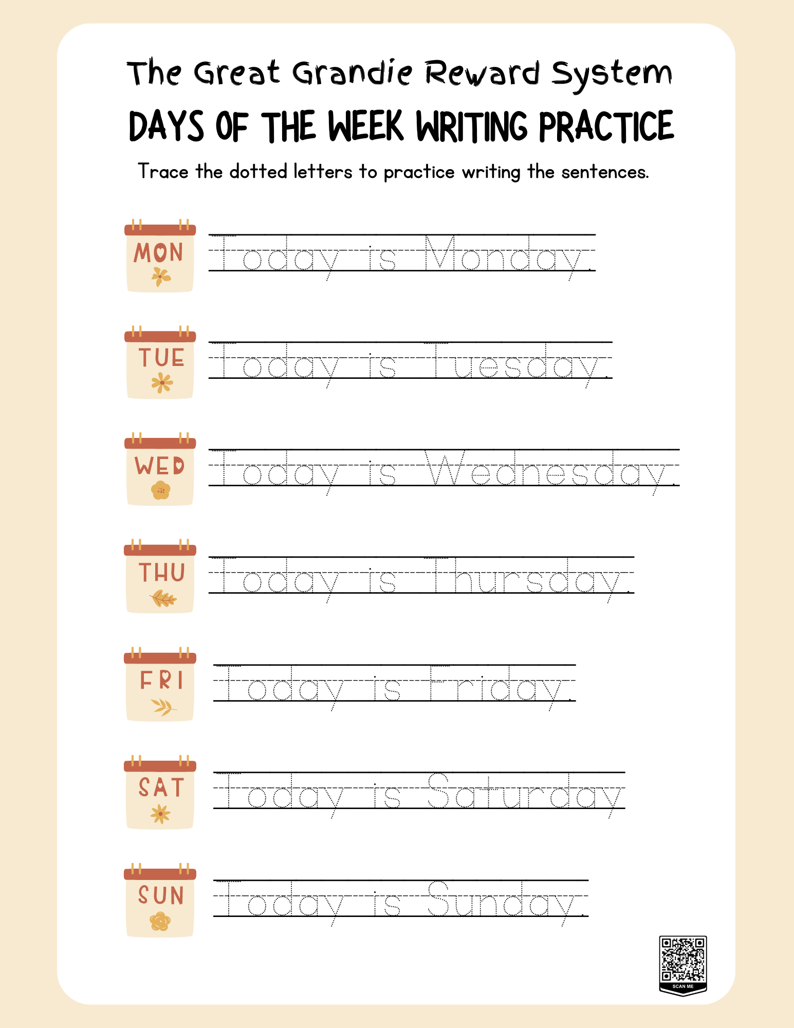 Writing Practice Worksheet with Dotted Letters for Tracing