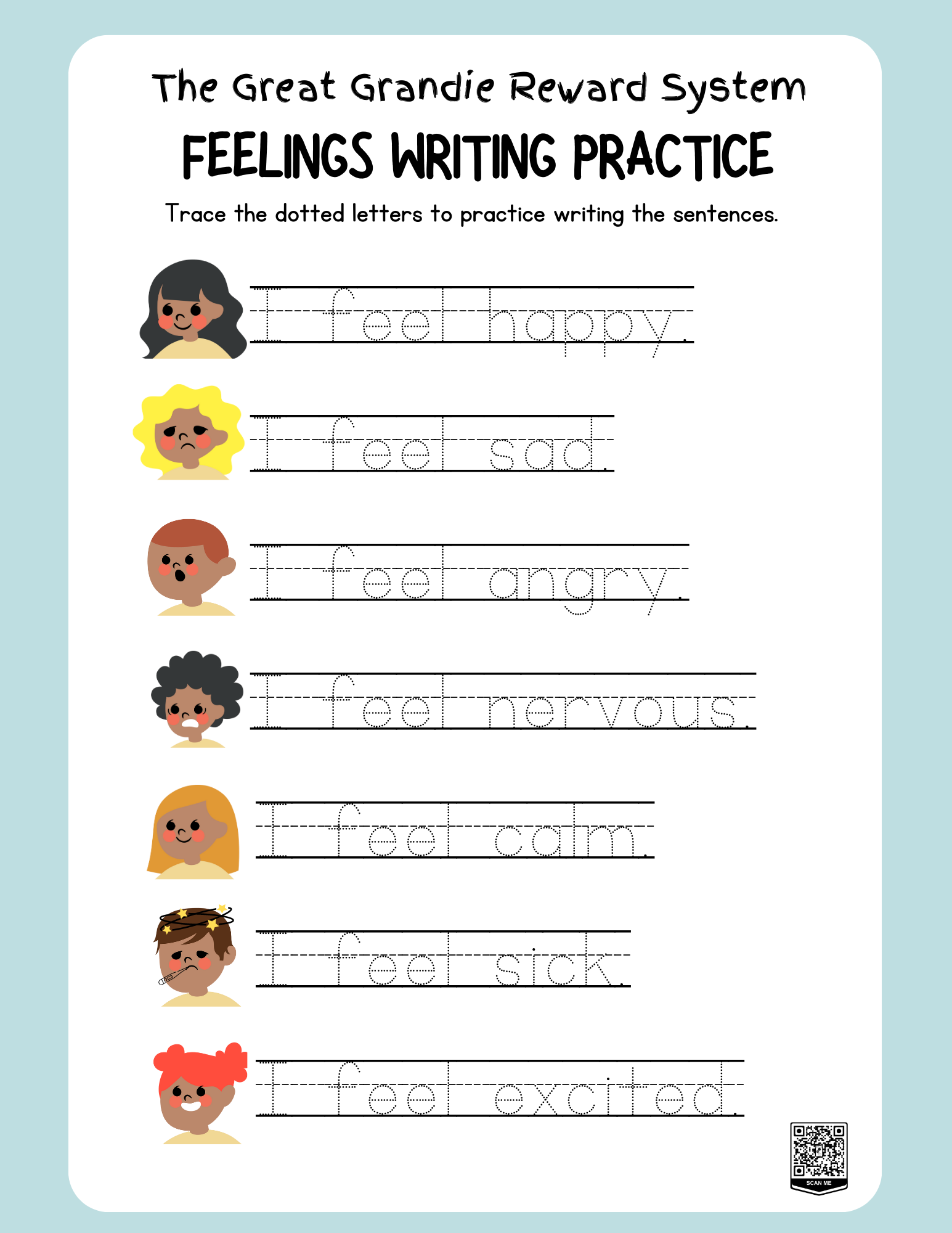 Writing Practice Worksheet with Dotted Letters for Tracing