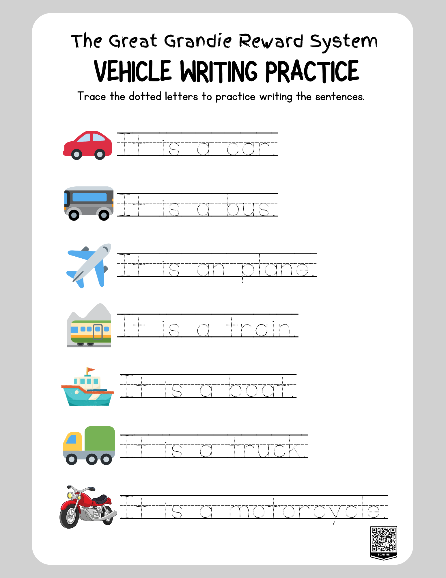 Writing Practice Worksheet with Dotted Letters for Tracing