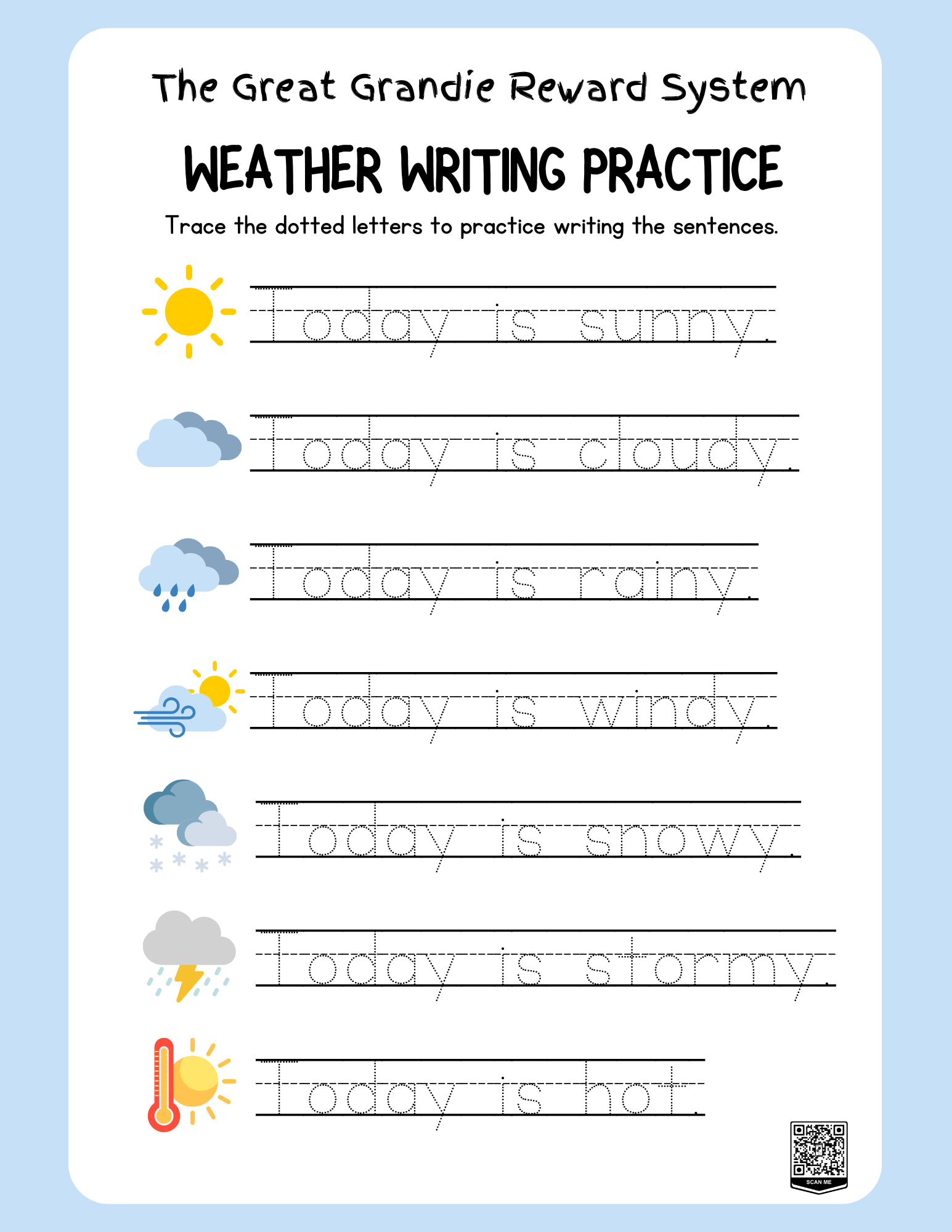 Writing Practice Worksheet with Dotted Letters for Tracing